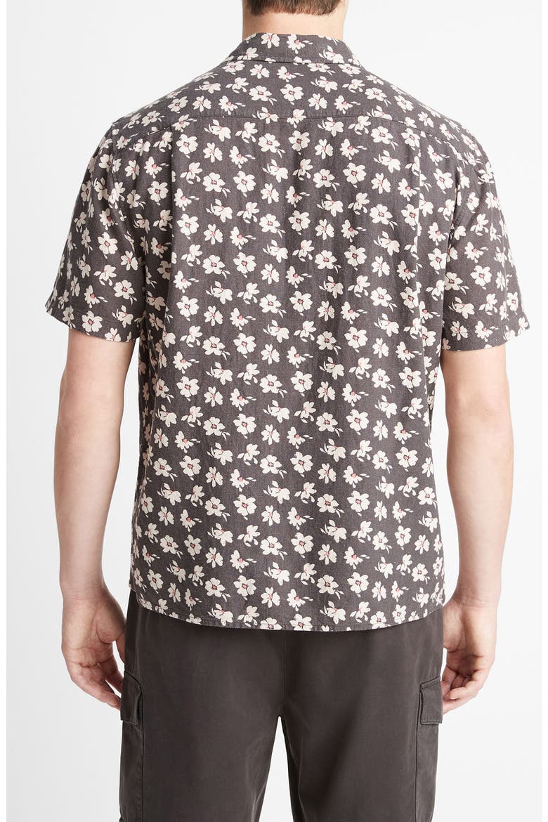 Abstract Daisies Short Sleeve Linen Blend Button-Up Shirt, Alternate, color, SOFT BLACK/ SEA SALT