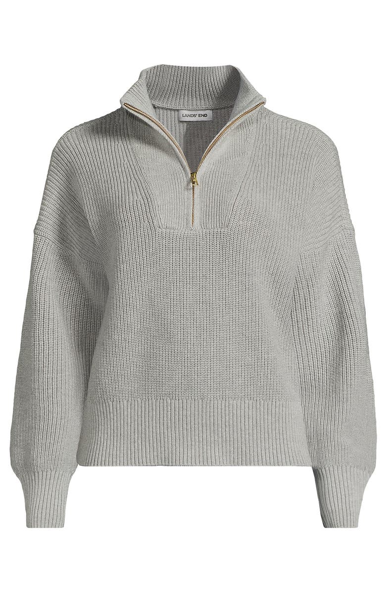 Lands' End Plus Size Drifter Shaker Wedge Quarter Zip Sweater, Alternate, color, Gray Heather