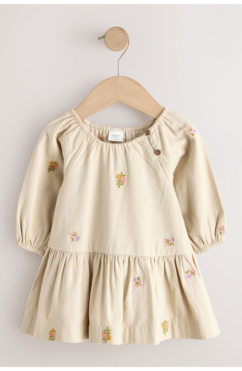 NEXT Quilted Vest & Embroidered Long Sleeve Dress Set, Alternate, color, Neutral