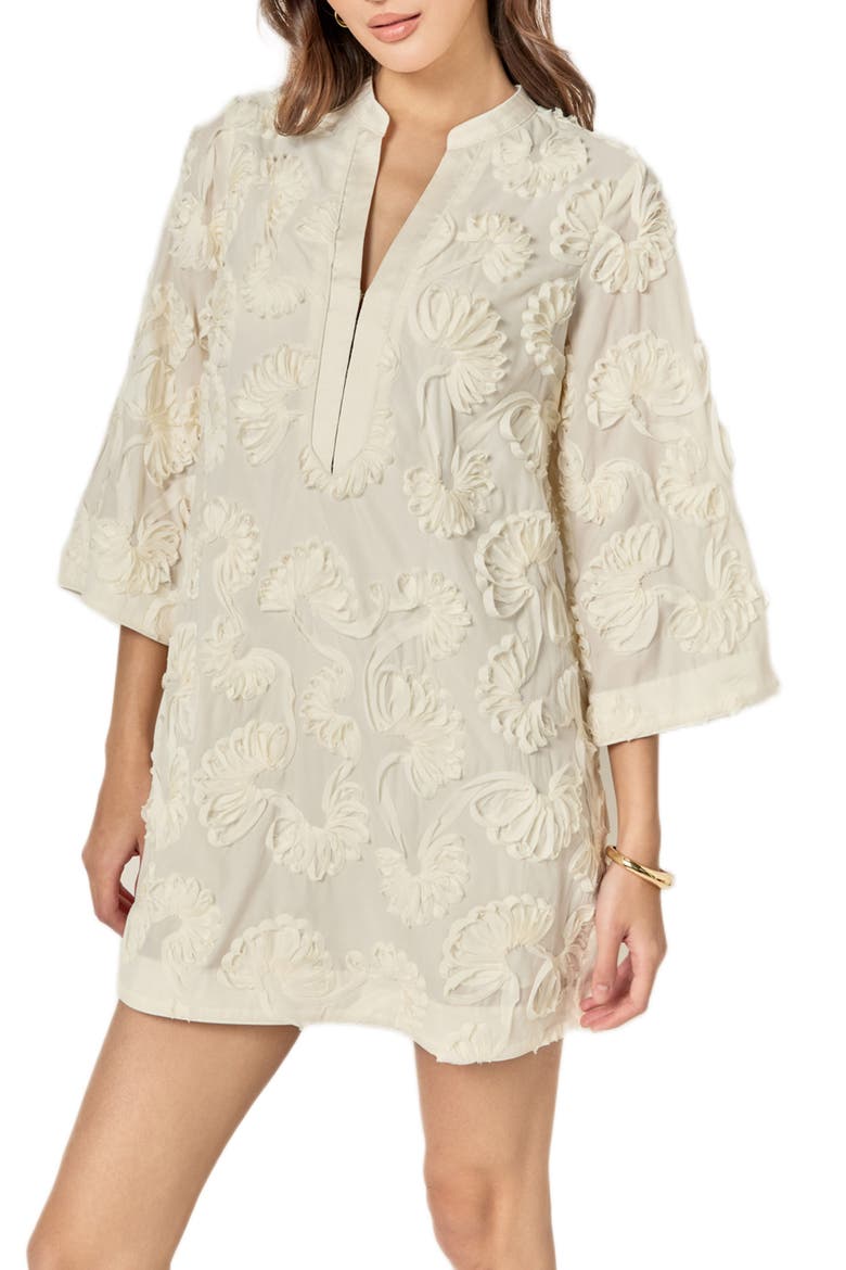 Ribbon Appliqué Shift Minidress, Alternate, color, CREAM