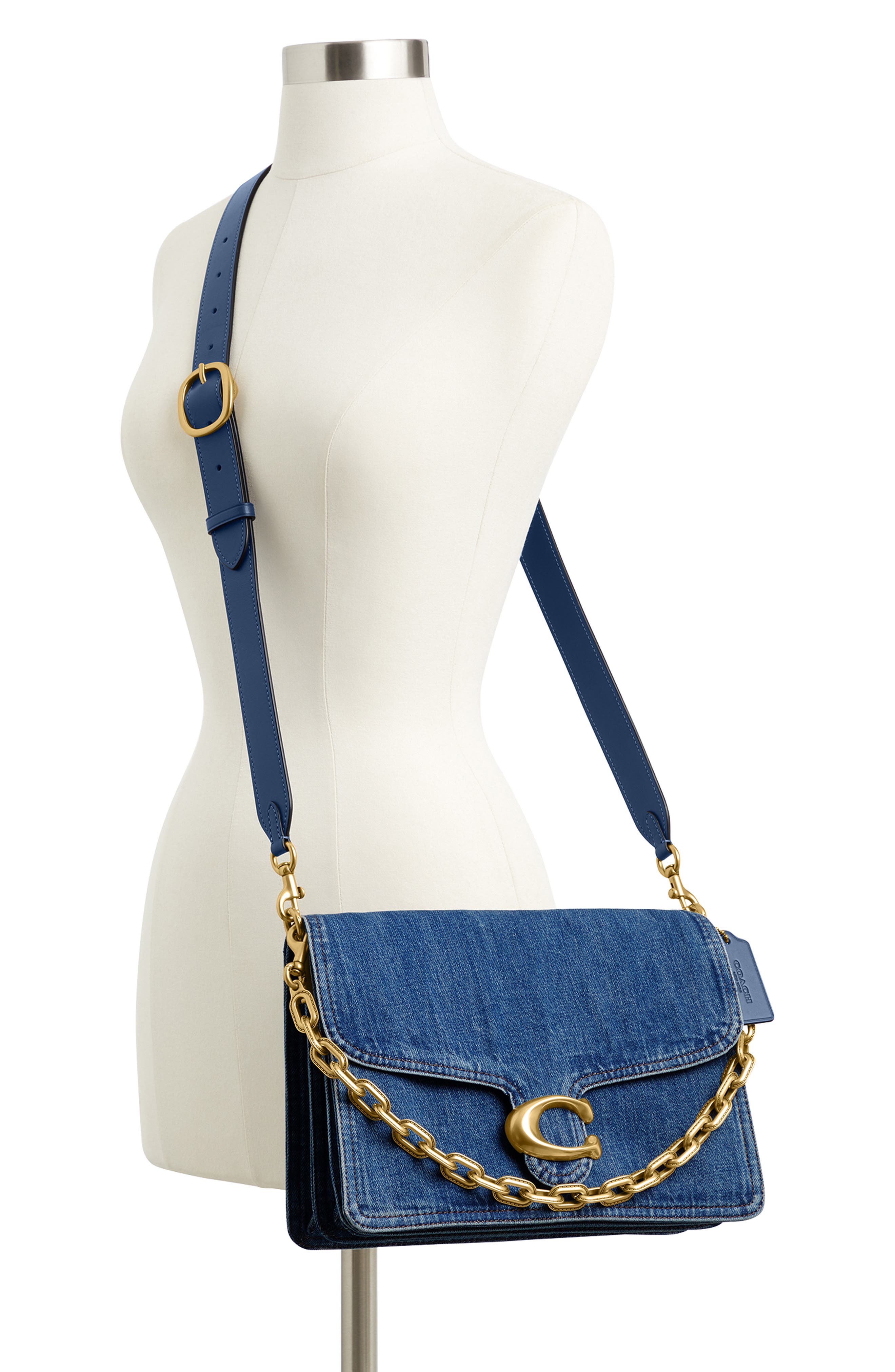 COACH Tabby Washed Denim Chain Shoulder Bag, Alternate, color, 