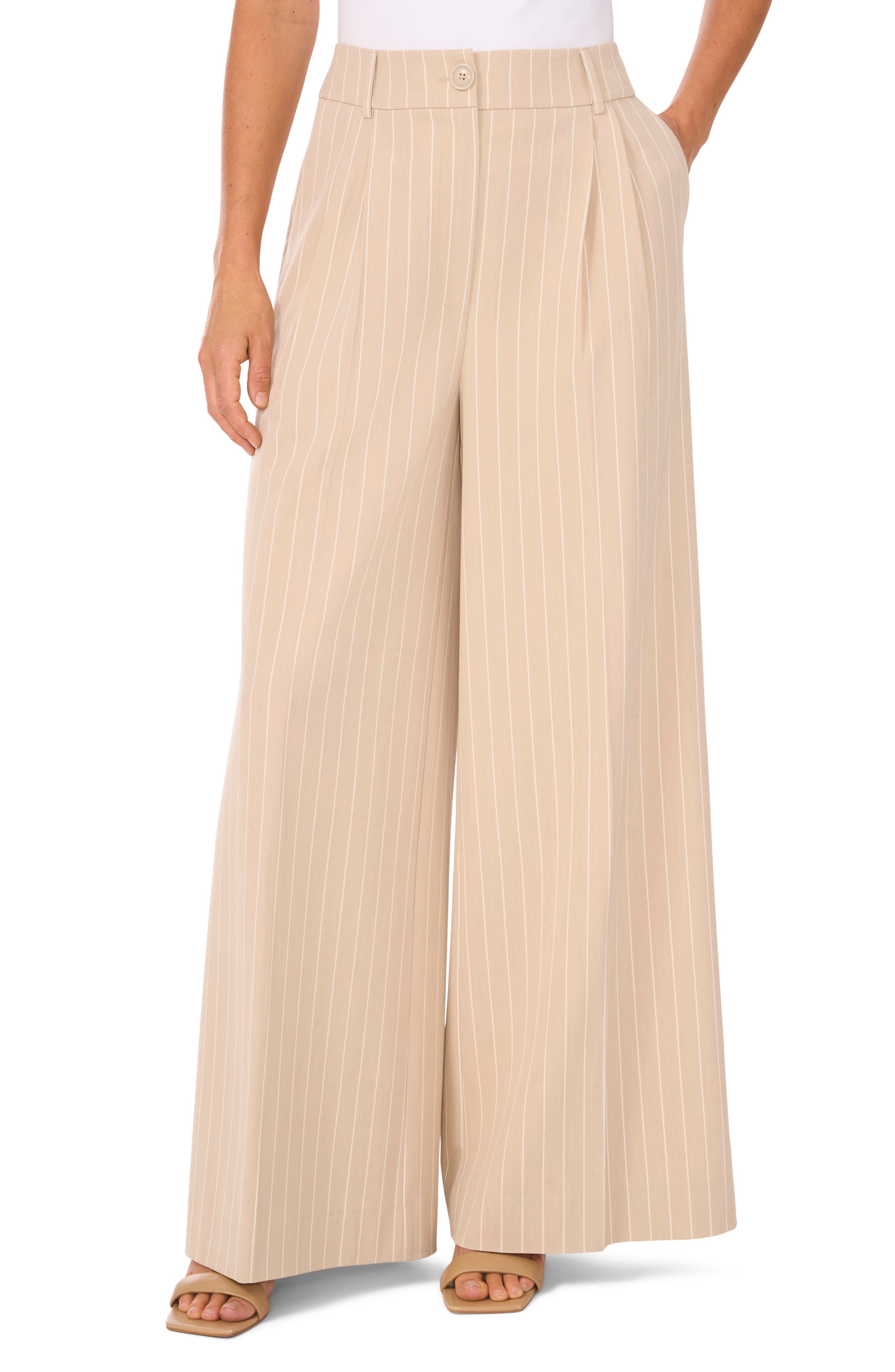 Pinstripe Drawstring Waist Wide Leg Pants main image 1