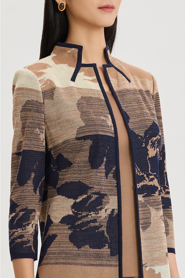 Floral Jacquard Ombre Knit Jacket, Alternate, color, Warm Taupe/Almond/Indigo