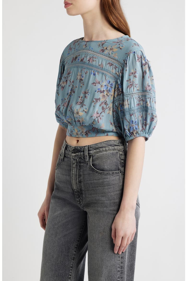 Floral Lace Trim Top, Alternate, color, VINE LAKE BLUE