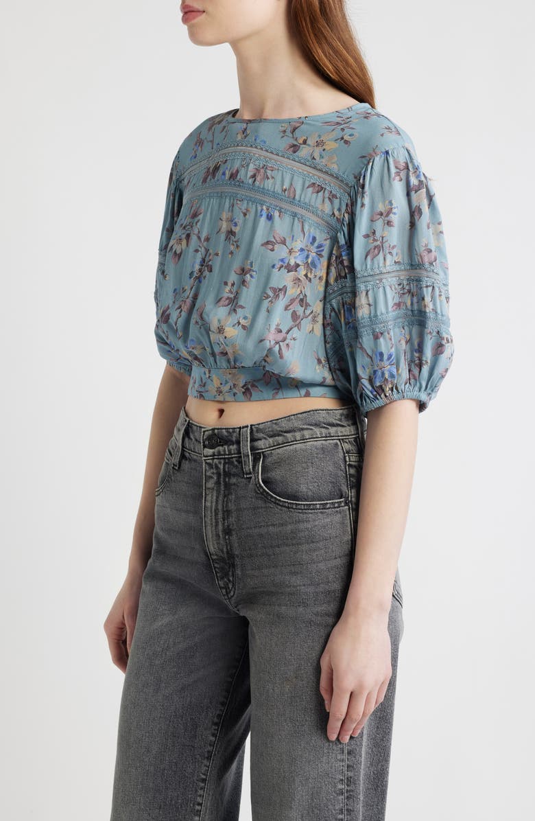AllSaints Floral Lace Trim Top, Alternate, color, Vine Lake Blue