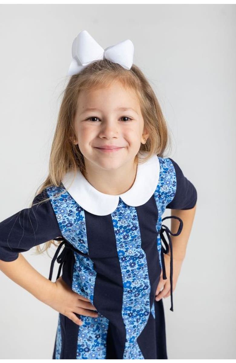 Florence Eiseman Floral Print Knit Colorblock Dress, Alternate, color, Blue Floral And Navy