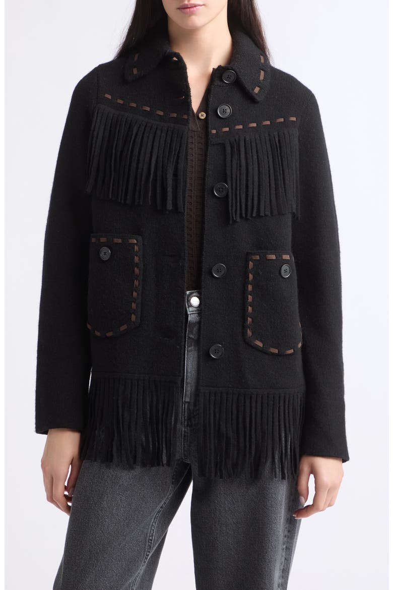Western Fringe Wool and Cashmere Blend Jacket, Main, color, BLACK