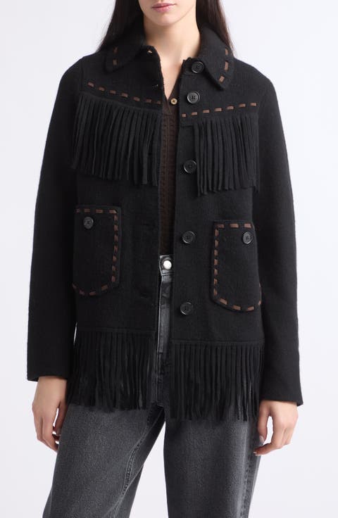 Western Fringe Wool and Cashmere Blend Jacket