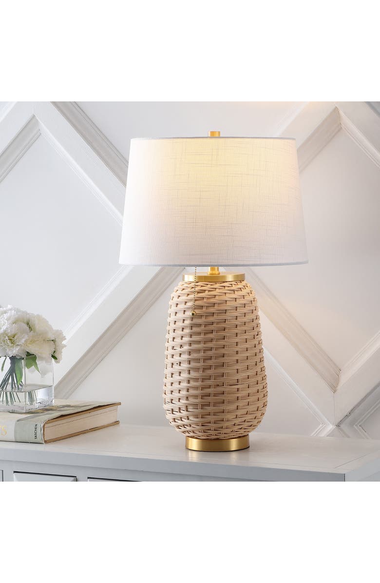 JONATHAN Y Chakrii Rustic Bohemian Iron/Rattan LED Table Lamp with Pull-Chain, Alternate, color, Light Brown