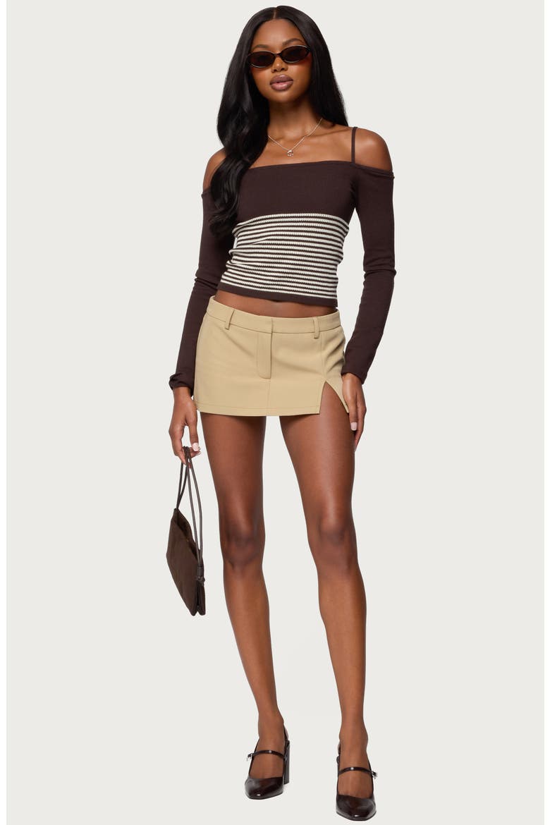 Darya Stripe Cold Shoulder Crop Top, Alternate, color, BROWN