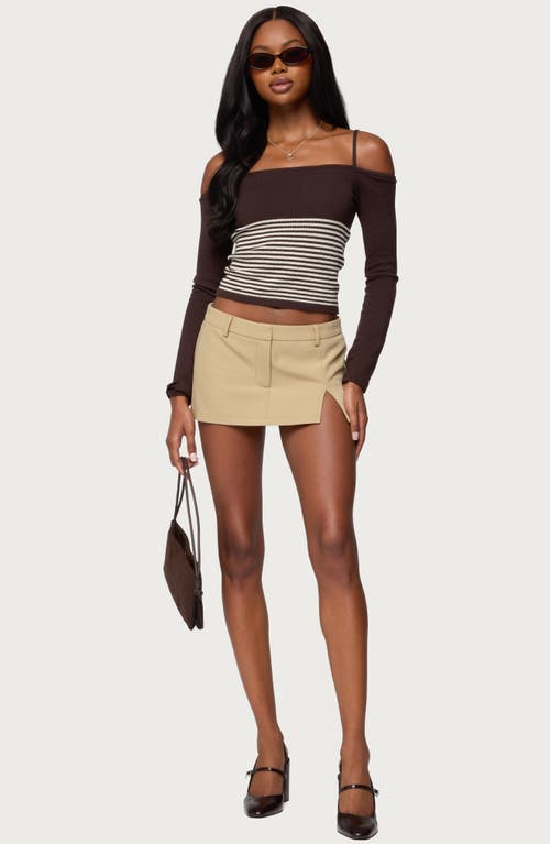 Edikted Darya Stripe Cold Shoulder Crop Top In Black
