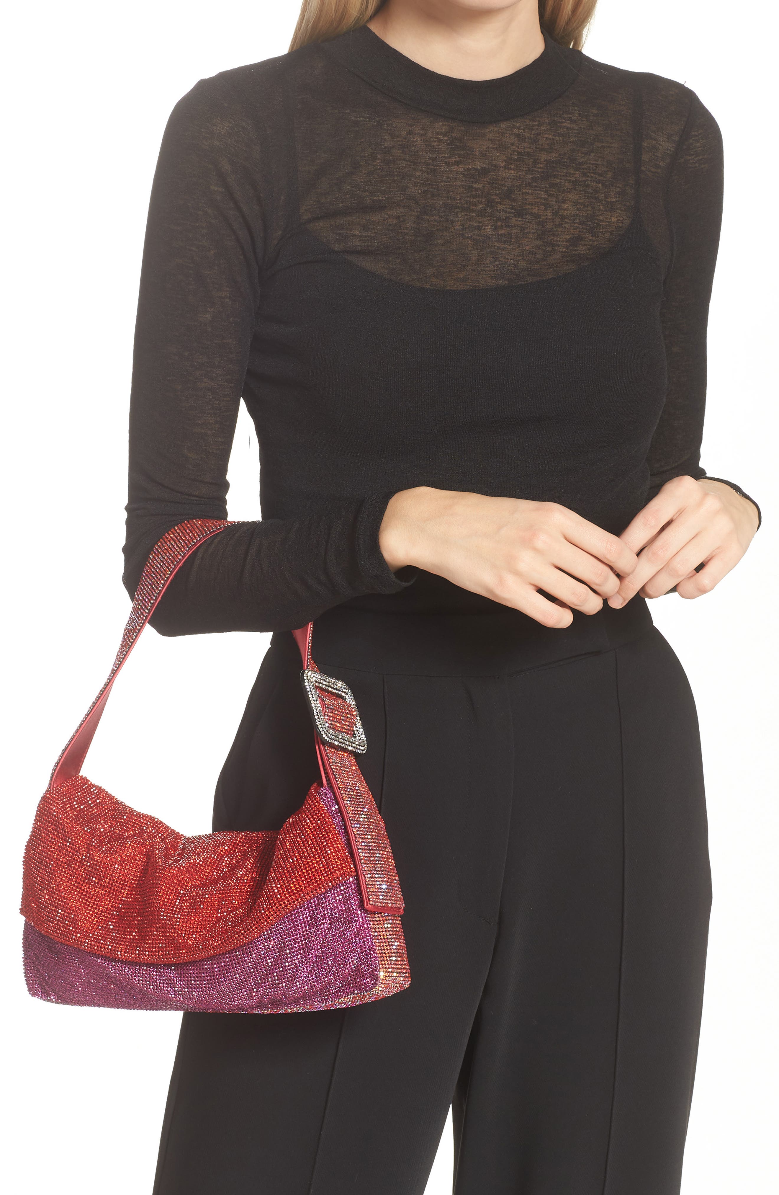 Benedetta Bruzziches Vitty La Grande Colorblock Crystal Mesh Shoulder Bag, Alternate, color, 