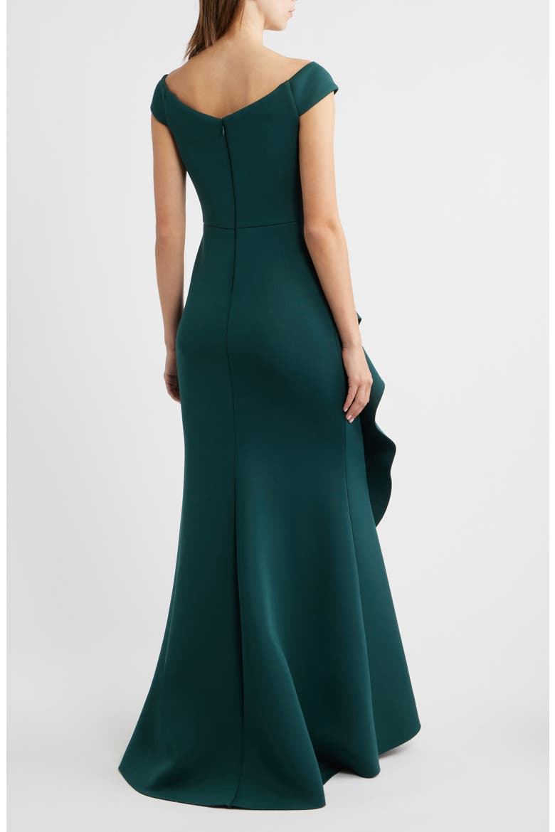 3D Rosette Detail Scuba Crepe Trumpet Gown, Alternate, color, HUNTER