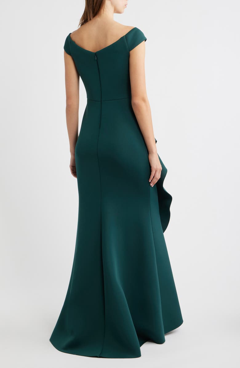 Eliza J 3D Rosette Detail Scuba Crepe Trumpet Gown, Alternate, color, Hunter