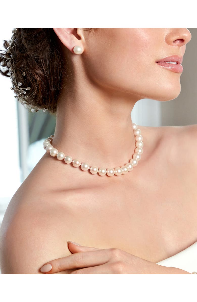 The Pearl Source 9.5-10.5mm White Freshwater Pearl Necklace - AAA Quality, Alternate, color, Yellow Gold Clasp