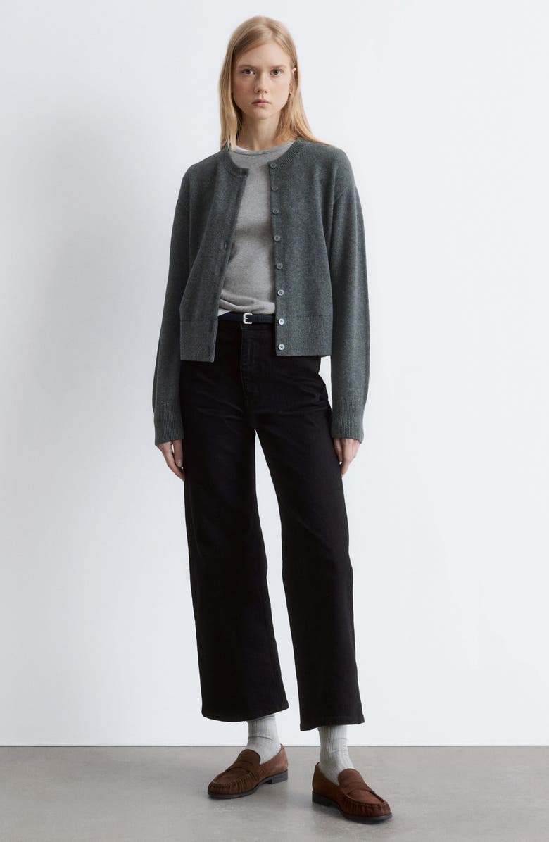 & Other Stories Crewneck Wool & Cotton Cardigan, Alternate, color, Grey Dark