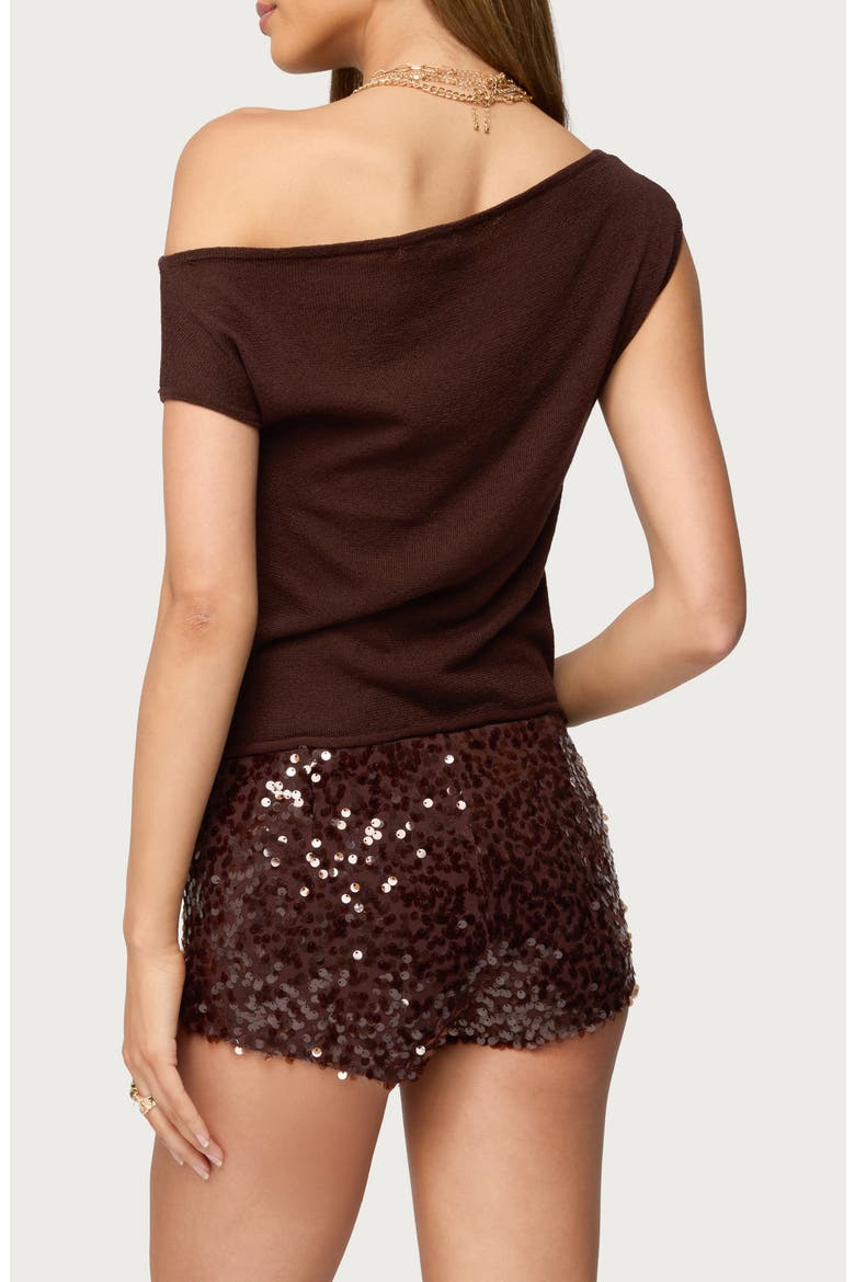 Holly Glitter Off the Shoulder Top, Alternate, color, DARK-BROWN