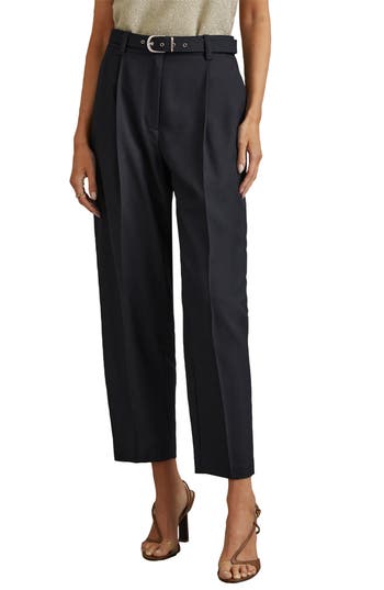Reiss Navy Petite Tapered Belted Trousers In Navy
