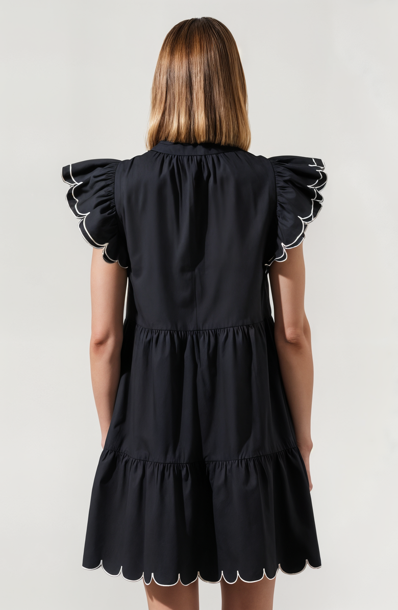 Modenaire Tiered Mini Dress with Scalloped Trim and Ruffled Sleeves, Alternate, color, 