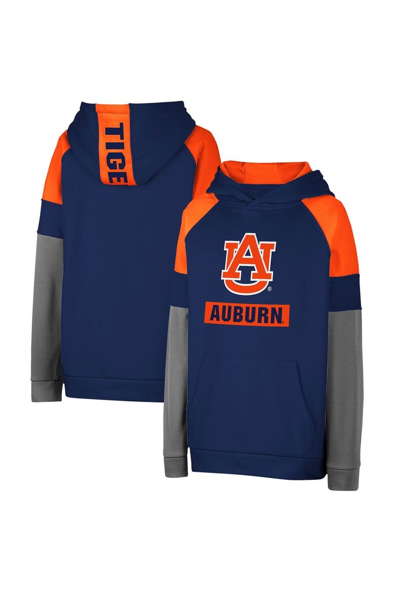 Youth Colosseum Navy Auburn Tigers Colorblocked Raglan Pullover Hoodie, Main, color, Navy