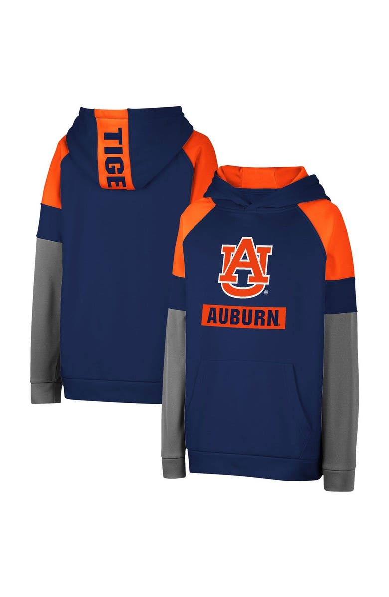 COLOSSEUM Youth Colosseum Navy Auburn Tigers Colorblocked Raglan Pullover Hoodie, Main, color, 