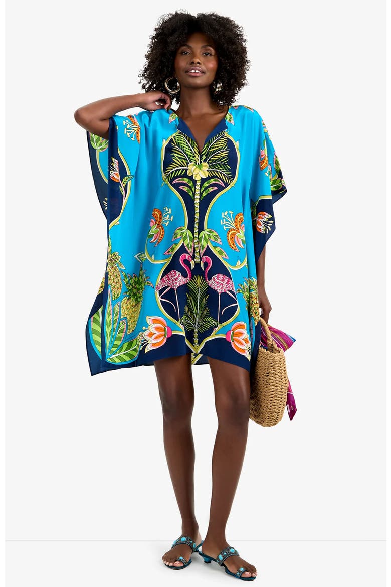 Theodora Tiger Lily Printed Silk Caftan Dress, Main, color, Tiger Lily