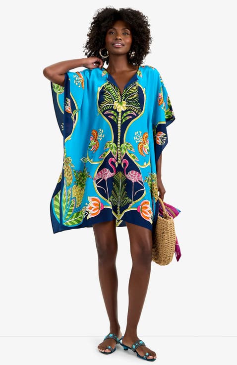 Theodora Tiger Lily Printed Silk Caftan Dress