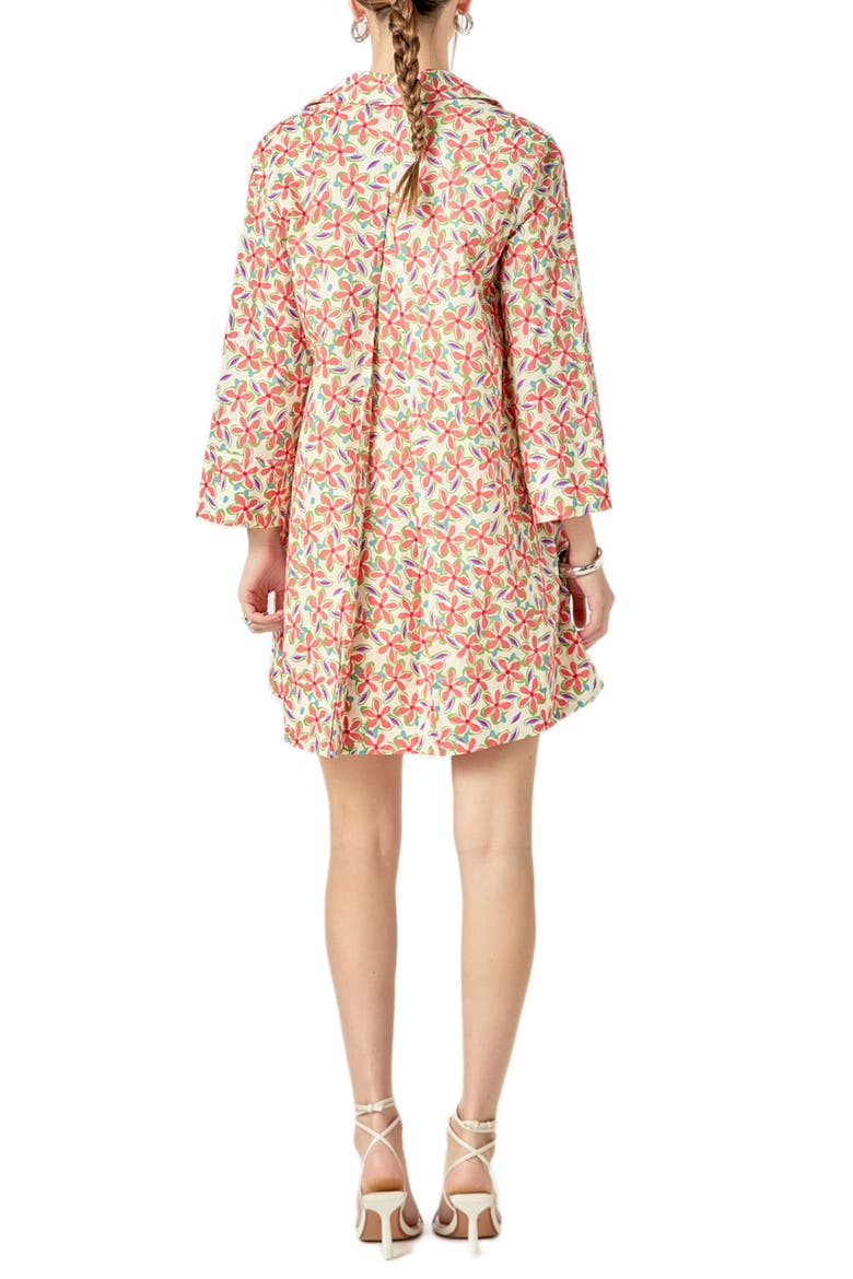 Floral Johnny Collar Cotton Trapeze Dress, Alternate, color, CREAM MULTI