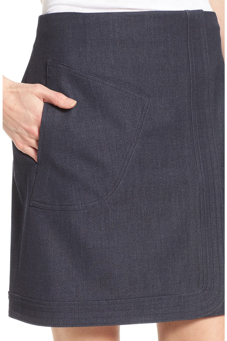 Denim Faux Wrap Miniskirt, Alternate, color, DARK INDIGO