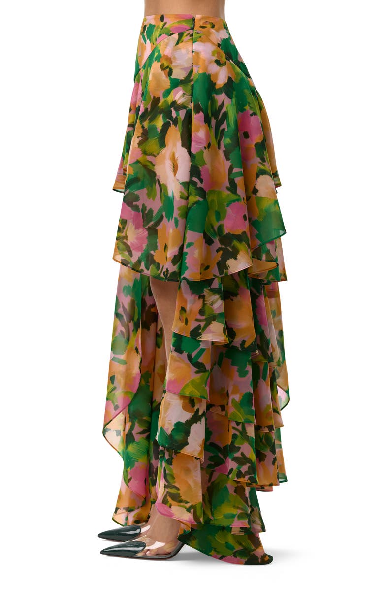 Naked Wardrobe Asymmetric Ruffle Chiffon High-Low Skirt, Alternate, color, Secret Garden