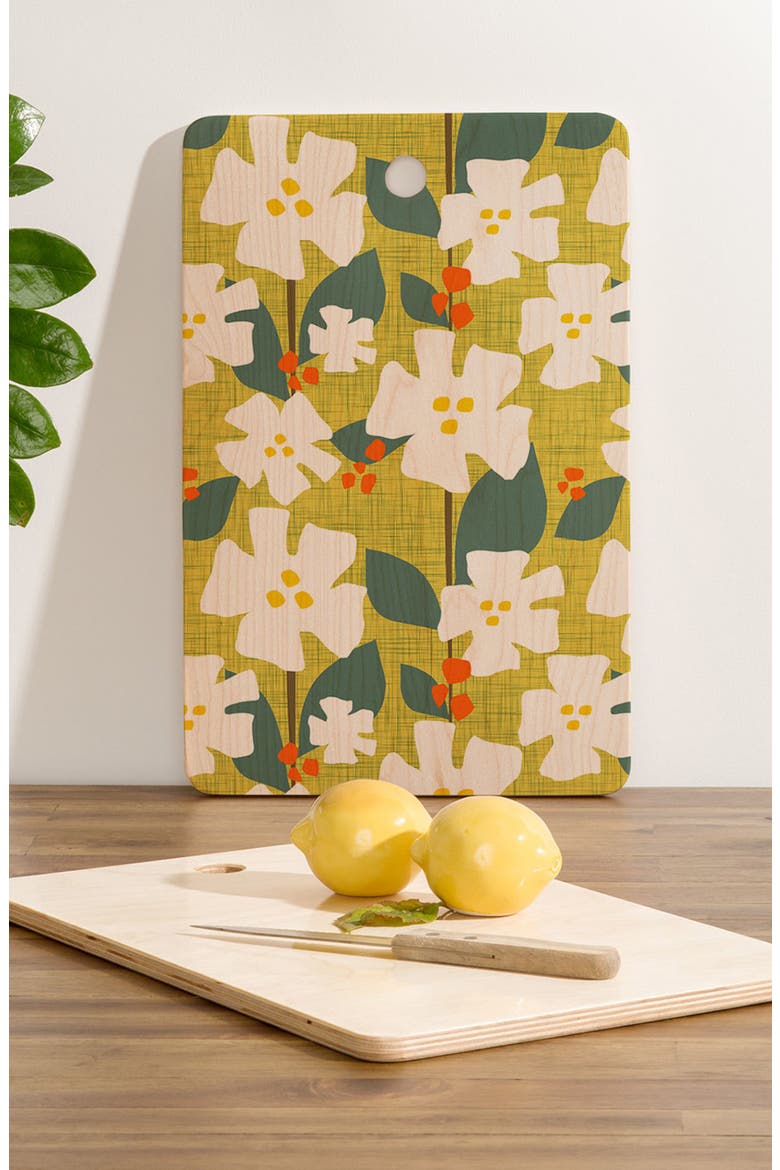 White Flowers and Red Berries by Mirimo Cutting Board, Alternate, color, MULTI