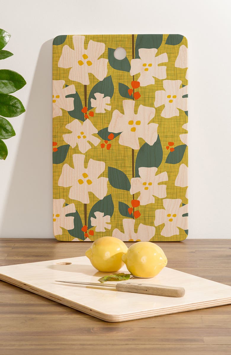 Deny Designs White Flowers and Red Berries by Mirimo Cutting Board, Alternate, color, Multi