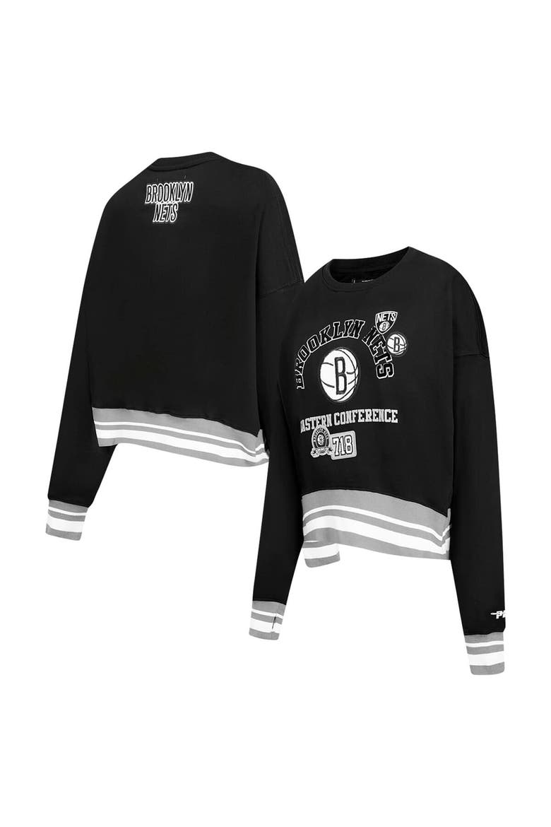 Women's Pro Standard Black Brooklyn Nets Area Code Cropped Pullover Sweatshirt, Alternate, color, Black