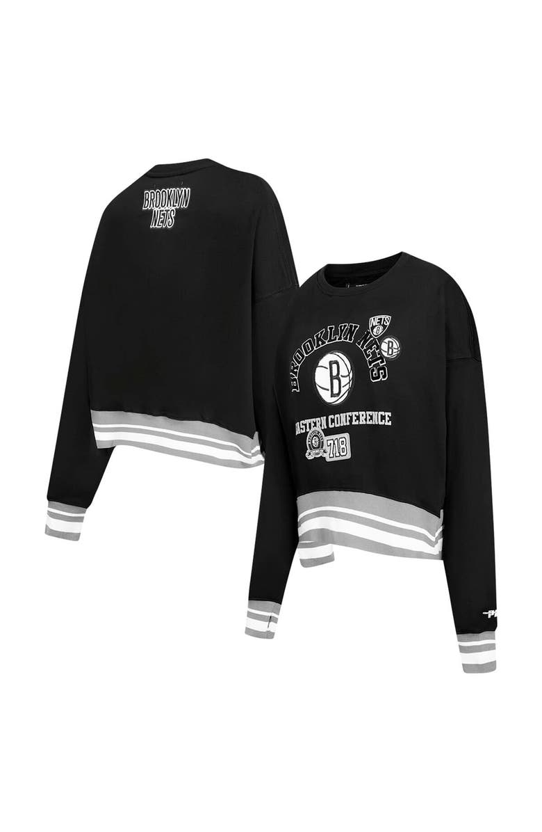 PRO STANDARD Women's Pro Standard Black Brooklyn Nets Area Code Cropped Pullover Sweatshirt, Alternate, color, Black