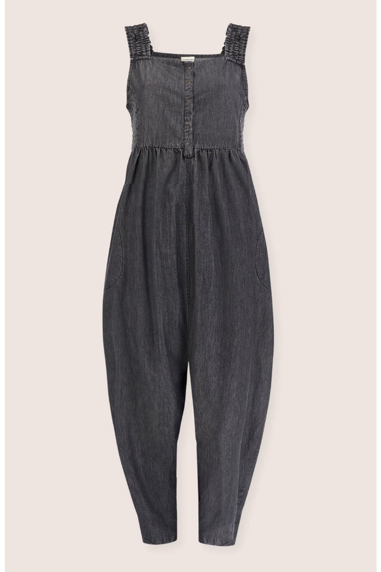 Organic Cotton Alice Denim Smocking Strap Jumpsuit, Alternate, color, Black