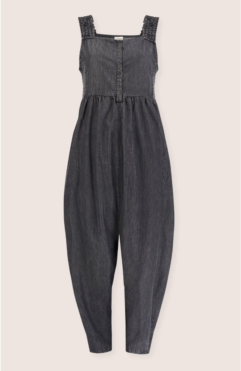Turtledove London Organic Cotton Alice Denim Smocking Strap Jumpsuit, Alternate, color, Black