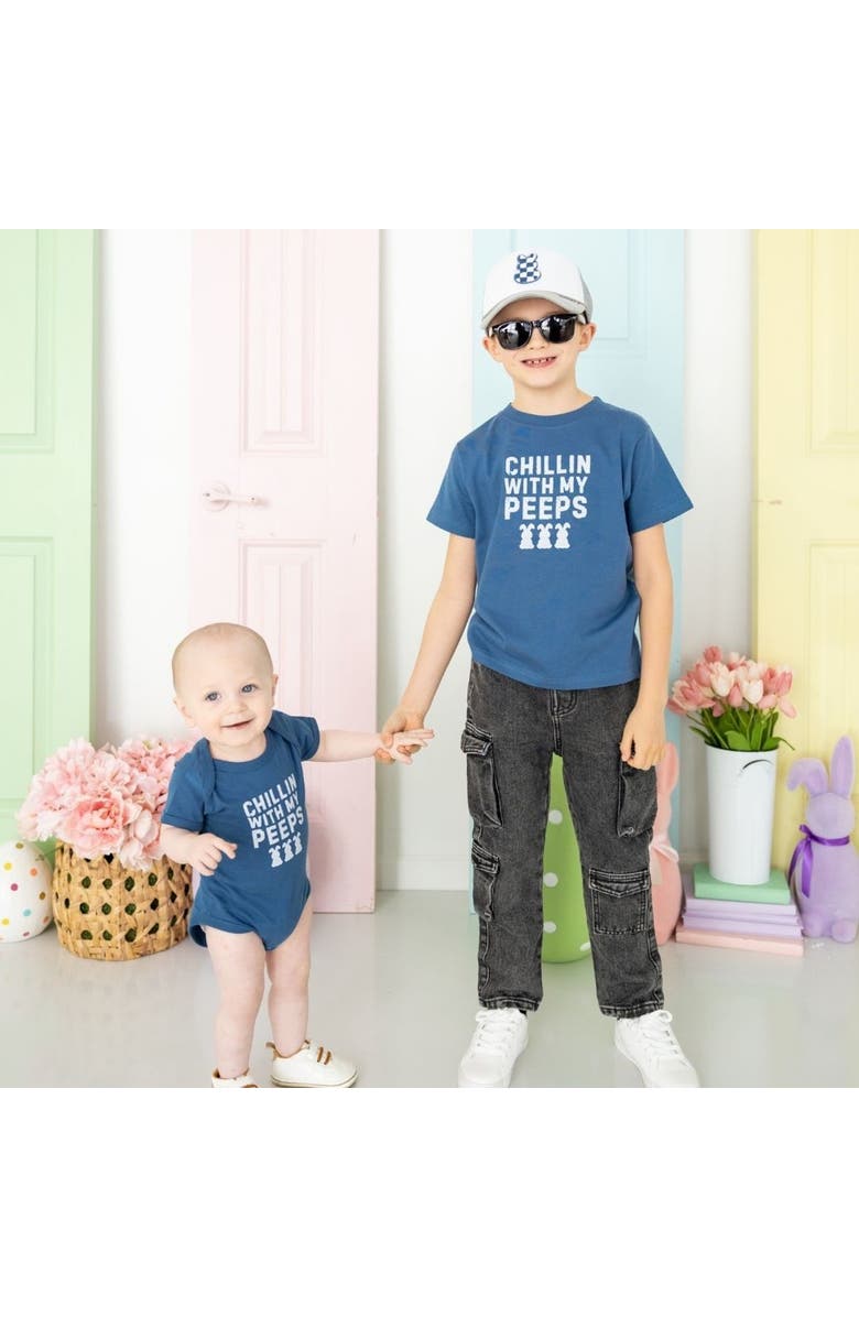 Sweet Wink Chillin With My Peeps Easter Short Sleeve Bodysuit, Alternate, color, Indigo