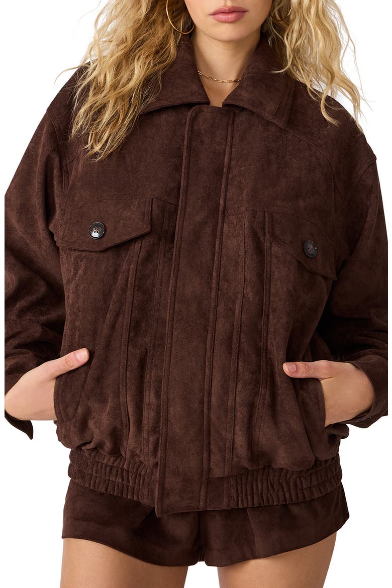 Henson Faux Suede Bomber Jacket, Main, color, DARK CHOCOLATE