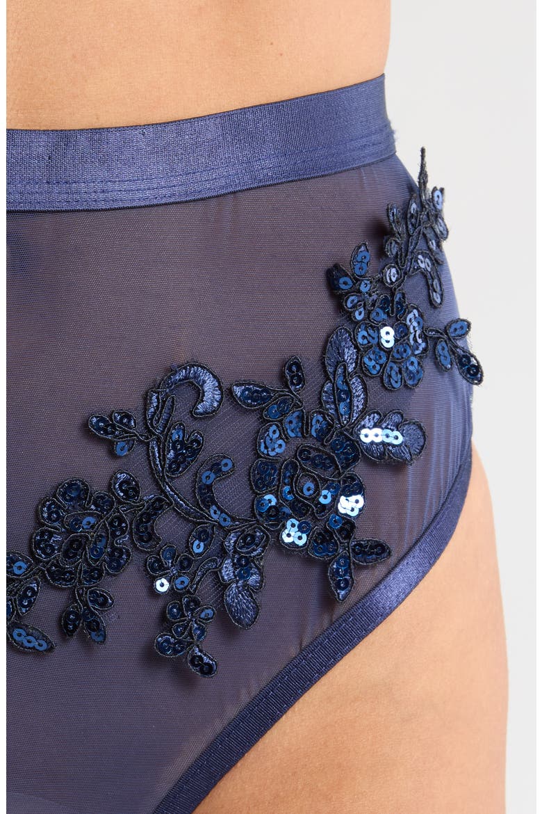 Floral Sequin High Waist Thong, Alternate, color, MIDNIGHT BLUE