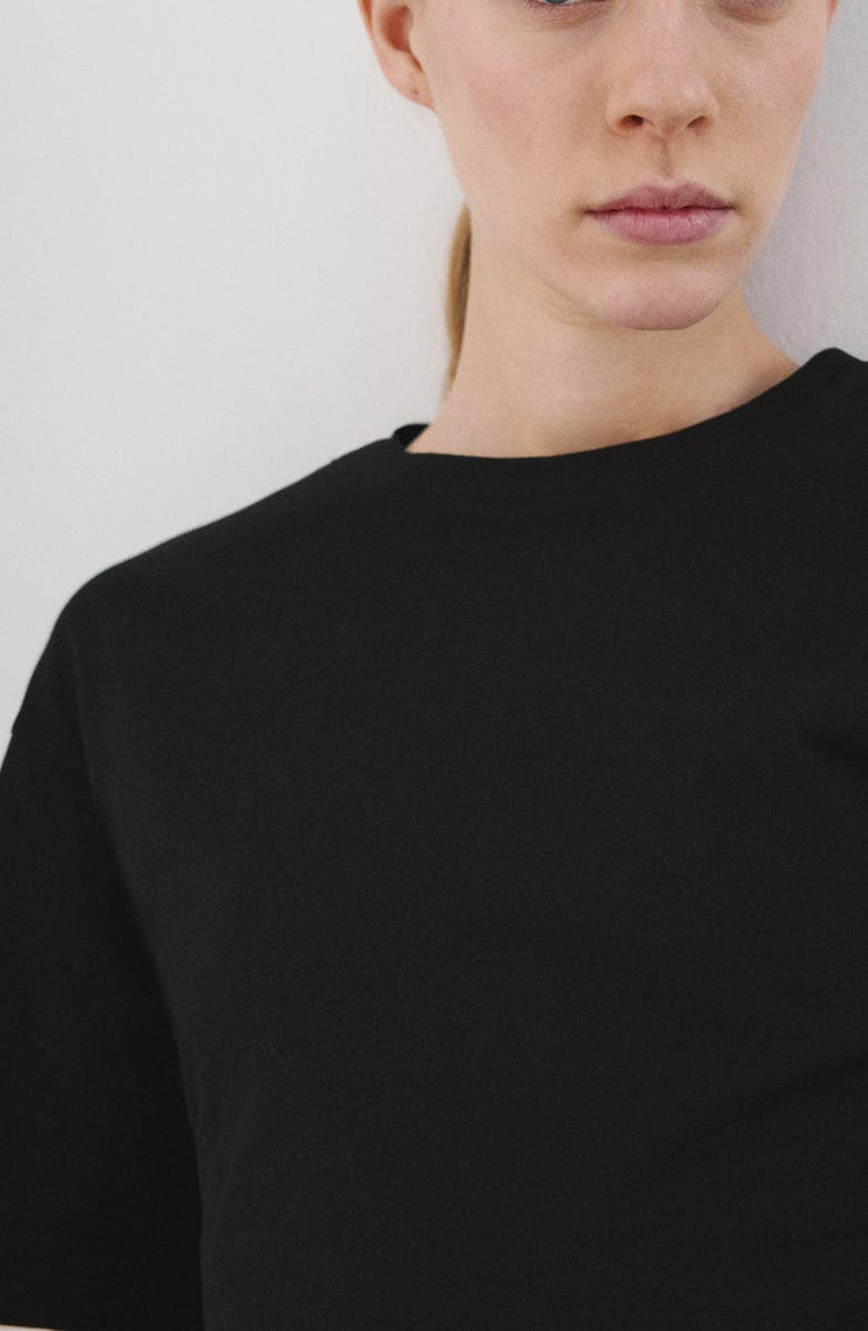 MANGO Ruched Side Cotton T-Shirt, Alternate, color, Black