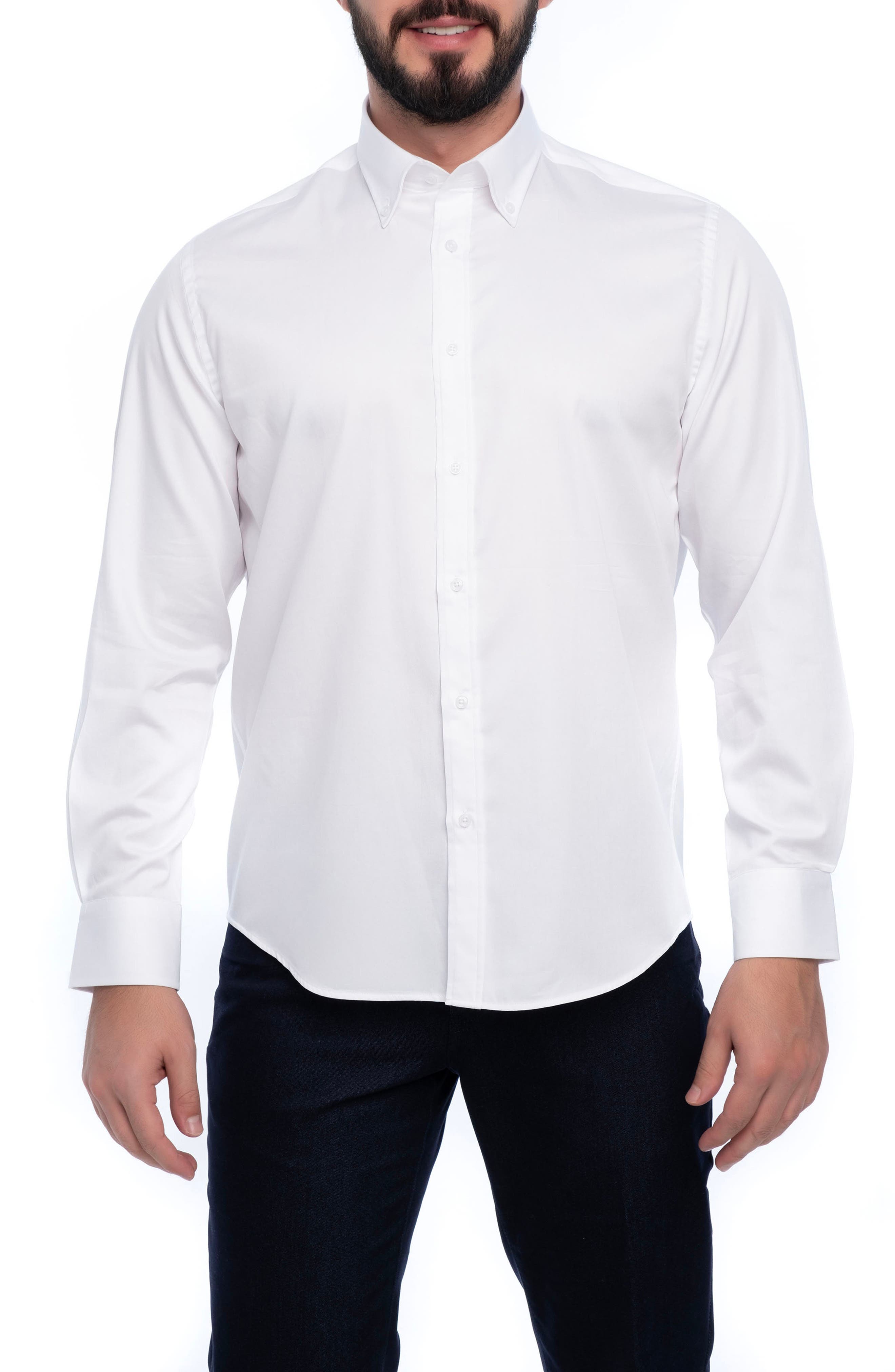 VELLAPAIS Solid Cotton Slim Fit Button Down Shirt