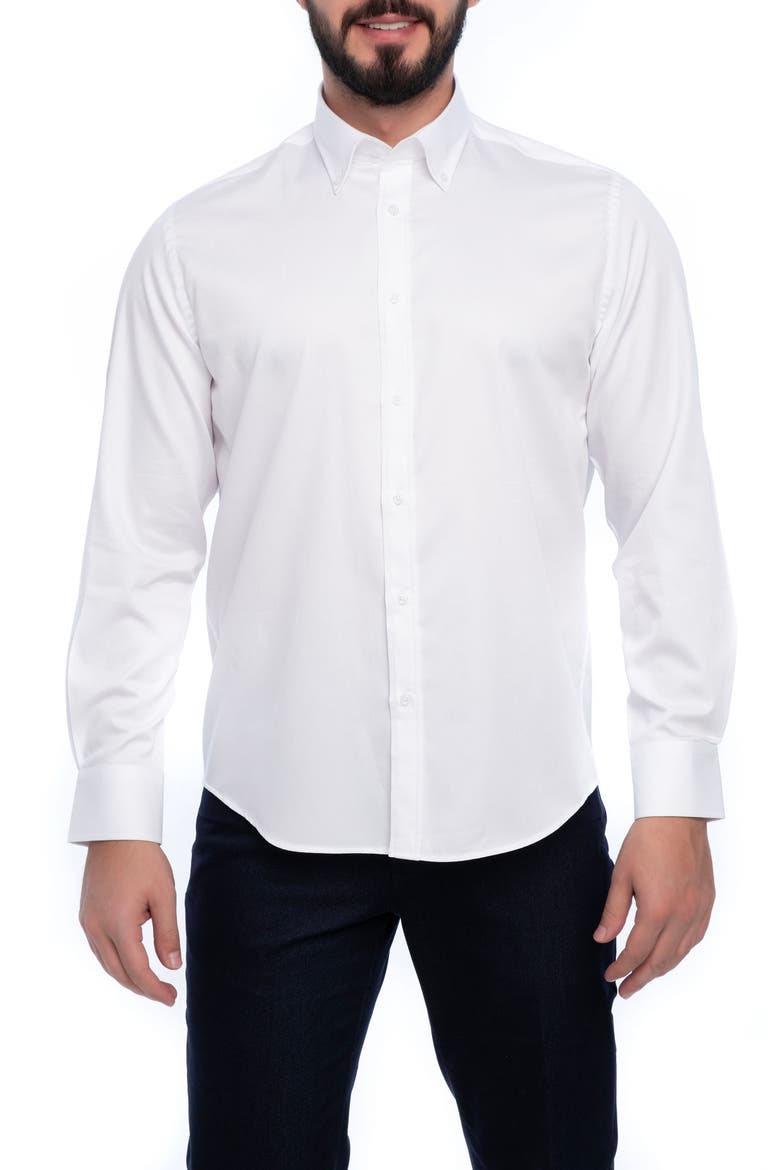 Solid Cotton Slim Fit Button Down Shirt, Main, color, WHITE