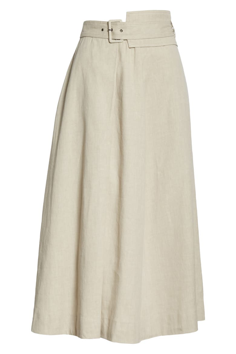 Belted Stretch Linen & Cotton Midi Skirt, Alternate, color, MEDIUM BEIGE