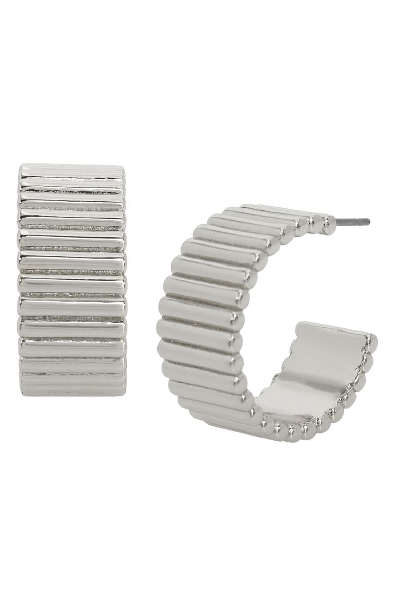 AllSaints Ribbed Hoop Earrings, Main, color, Rhodium