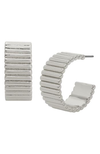 Allsaints Ribbed Hoop Earrings In Rhodium