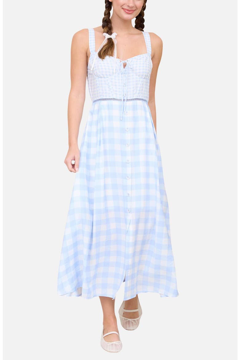 Check Sleeveless Maxi Dress, Main, color, LIGHT BLUE