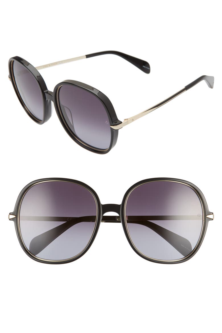 59mm Gradient Round Sunglasses, Main, color, BLACK