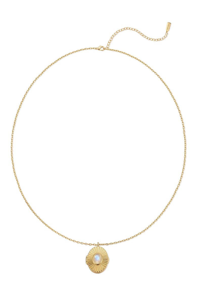 14k Gold Plated Moonstone Sunburst Pendant Necklace, Alternate, color, WHITE/ GOLD