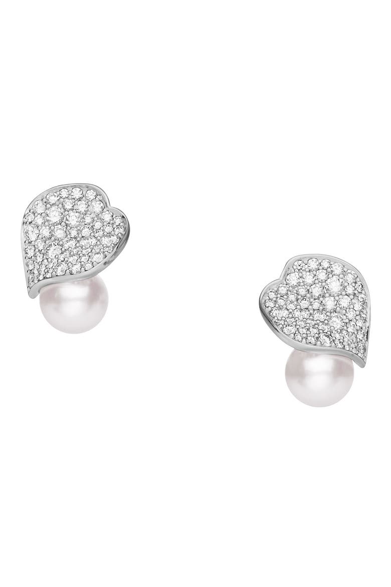 Diamond Petal & Pearl Earrings, Main, color, WHITE GOLD