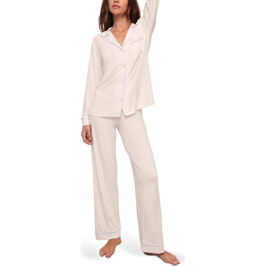 Eberjey Gisele Long Pajamas In White/ice Blue